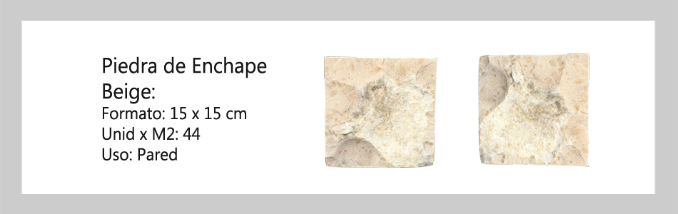 Piedra de enchape 15x15 Beige Informacion tecnica