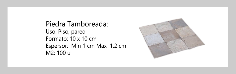 Piedra Tamboreada 10x10 informacion tecnica